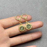 Natural Jade Peace Buckle Earrings For Women S925 Silver Long