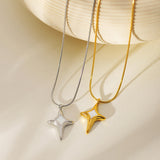 Natural White Shell Four Eight-pointed Stars Pendant Necklace For Women