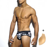 New Men's Belt Cup Close-fitting Camouflage Swim Briefs