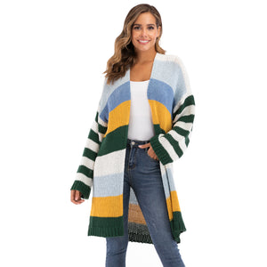 Women's Contrast Color Striped Cardigan Jacket