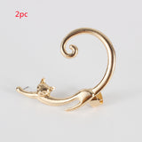 Single Piece Punk Style Cat Post Earring with Ear Cuff Rock Animal Black Stud Earring