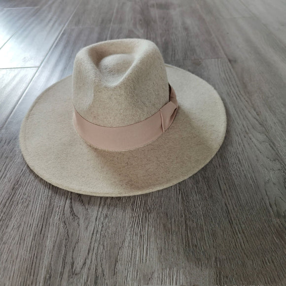 Fall Winter Wool Felt Oatmeal Bow Ribbon Top Hat