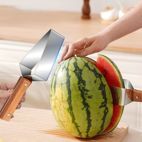 Novo divisor de melancia Artefato de corte de melancia 430 Aço inoxidável Peça de corte Divisor Faca de corte triangular de melão doméstico Faca de frutas Utensílios de cozinha