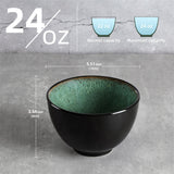 Creative Western Food Kiln Change Tigela Verde Pavão 24oz Conjunto de 4 tigelas para cereais, saladas, massas, sopas, sobremesas, lava-louças, micro-ondas e forno