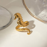 Ocean 18K Gold Stainless Steel Seahorse Opening Ring