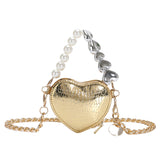 Mini Love-shape Pearls Handbag Fashion Cute Chain Lipstick Bag Women's Bright Candy Color Shoulder Messenger Bag