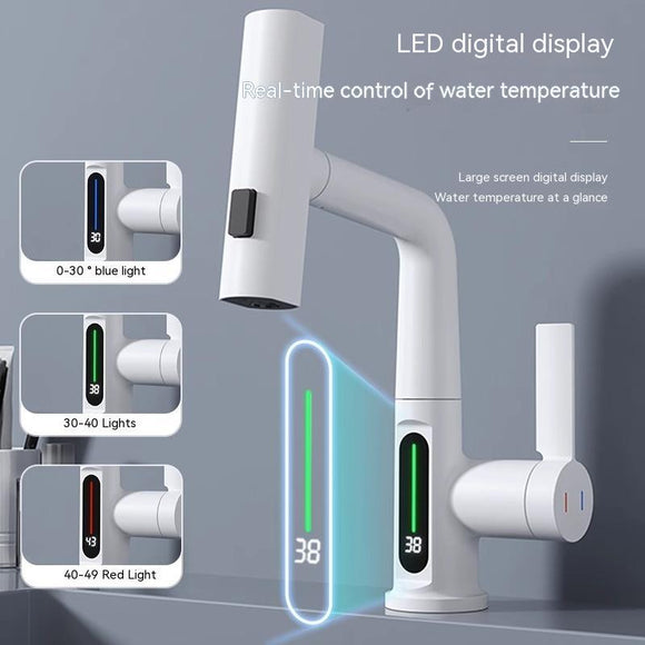 Intelligent Digital Display Faucet Pull-out Basin Faucet Temperature Digital Display Rotation