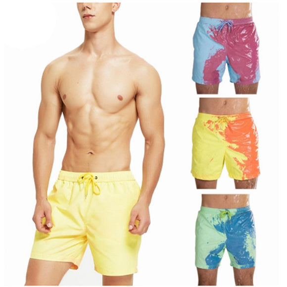 Calções de praia de cor mágica, calções de banho masculinos de verão, roupa de banho, calções de banho de secagem rápida, calças de praia