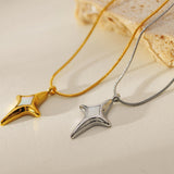 Natural White Shell Four Eight-pointed Stars Pendant Necklace For Women