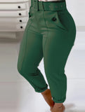 Women's Solid Color Button Casual And Versatile Fashionable Pants