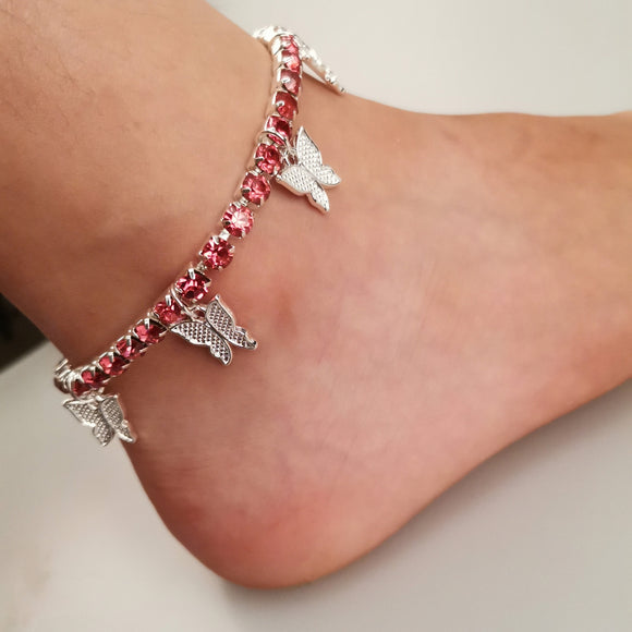 Rhinestone Butterfly Pendant Anklet