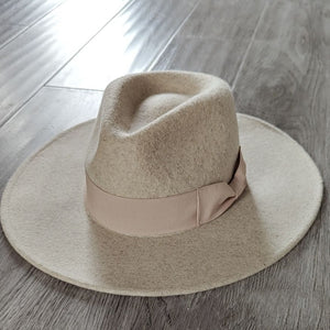 Fall Winter Wool Felt Oatmeal Bow Ribbon Top Hat