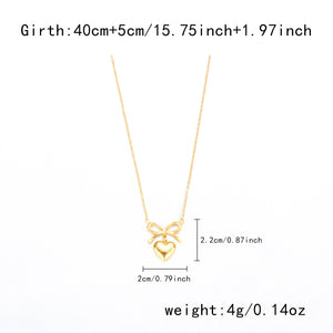 Stainless Steel New Fashion Fine Waterproof Jewelry Love Heart Bowknot Shape Charm Chain Choker Necklaces Pendant For Women Fashion Jewelry