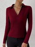 Women's Solid Color V-neck Fashionable Slim Fit Top