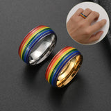 Fashion Rainbow Pride Ring Women Men Gay Lesbian LGBT Stainless Steel Friendship Jewelry