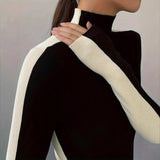 Black With High Collar Knitted New Versatile Long Sleeves