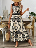 Flower Printing Shoulder Girdle Waist Women's Dress