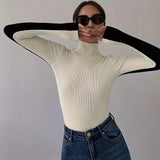 Black With High Collar Knitted New Versatile Long Sleeves