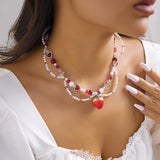 Vacation Style Sweet Hot Girl Strawberry Butterfly Necklace For Women