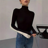 Black With High Collar Knitted New Versatile Long Sleeves