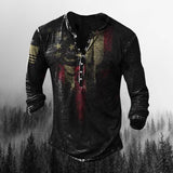 Men's Simple Round Neck Long Sleeve Buckle 3d Digital Printed T-shirt