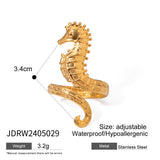 Ocean 18K Gold Stainless Steel Seahorse Opening Ring