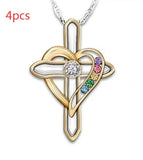 Cross Love Colorful Imitatio Gemstone Pendant Alloy Clavicle Chain