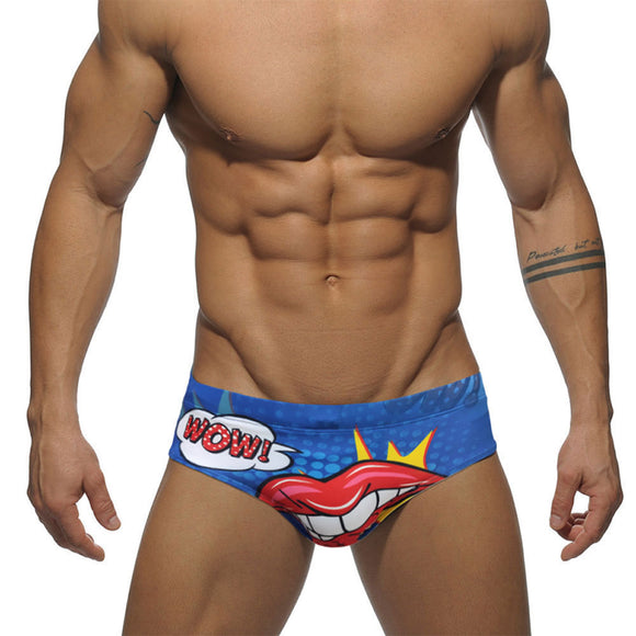 Men's Printed Sexy Lips Swim Briefs Bikini Low Waist Beach Quick-drying Briefs