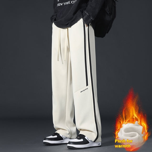 Winter Fleece-lined Loose Straight Trousers Youth Sports Pants